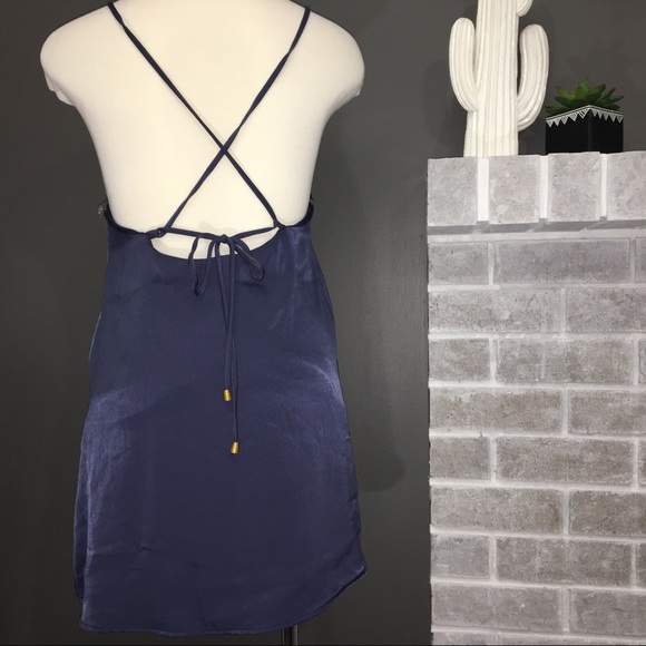 Navy satin open back dress - Picture 3 of 4